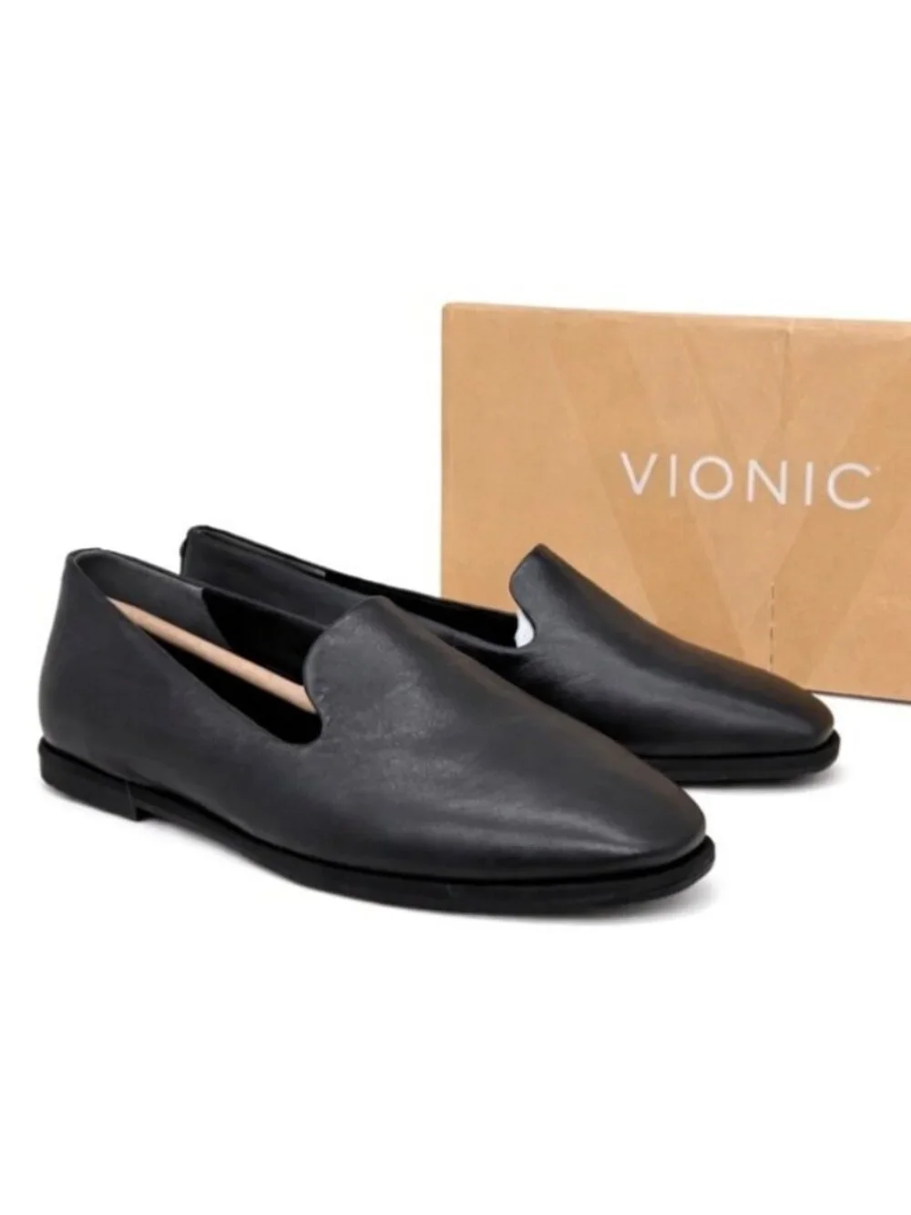 VIONIC Willa 2.0 Supportive Black Tumbled Leather Flat Womens 9.5 Comfort Loafer